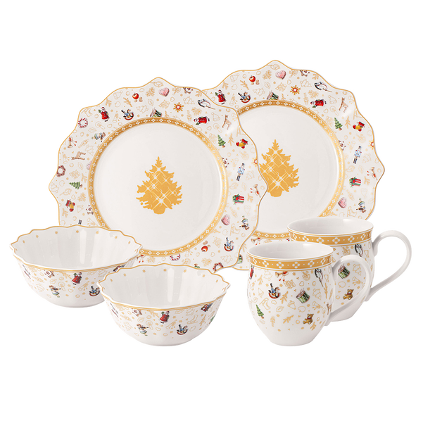 Aparelho de Jantar Natalino Dourado - 6 Peças