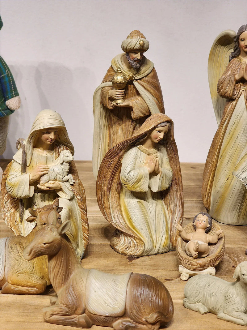 Presépio em Resina Marrom • 12 Peças • 30cm