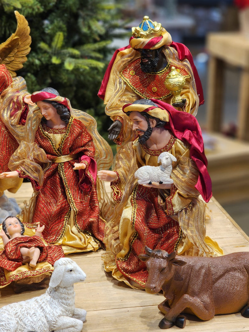 PRESÉPIO DE RESINA COM TECIDO LUXO 11 PÇS | Promoção apenas tamanhos de 28 e 36cm