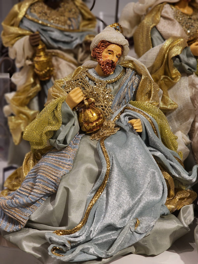 PRESÉPIO DE LUXO SACRA AZUL 28CM 4 PÇS